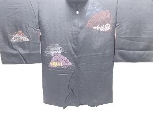 アンティーク　檜扇に花模様織り出し漆一つ紋絵羽織